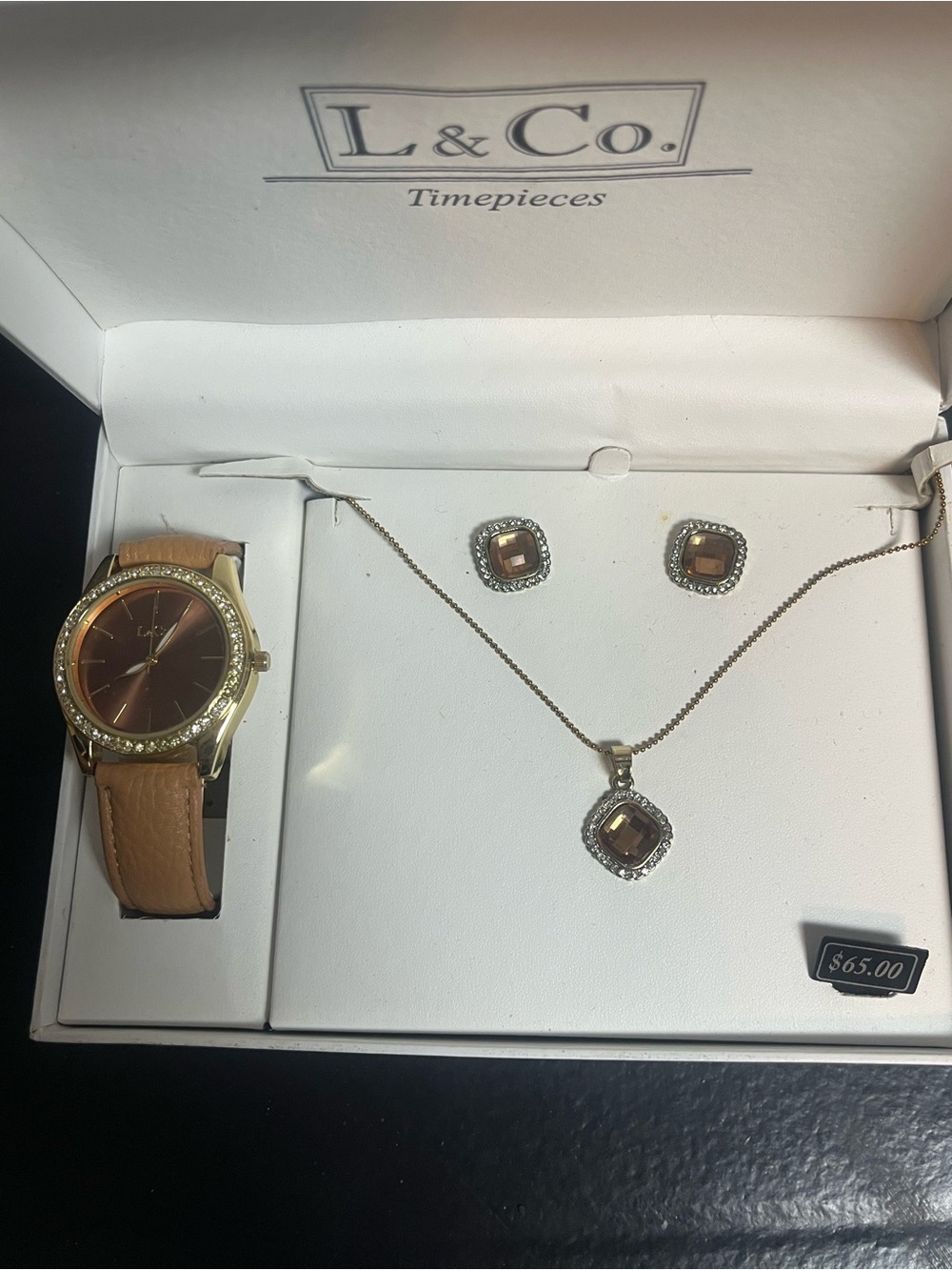 L & Co Watch Earrings & Necklace Set